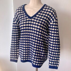 Vintage waffle knit v neck sweater